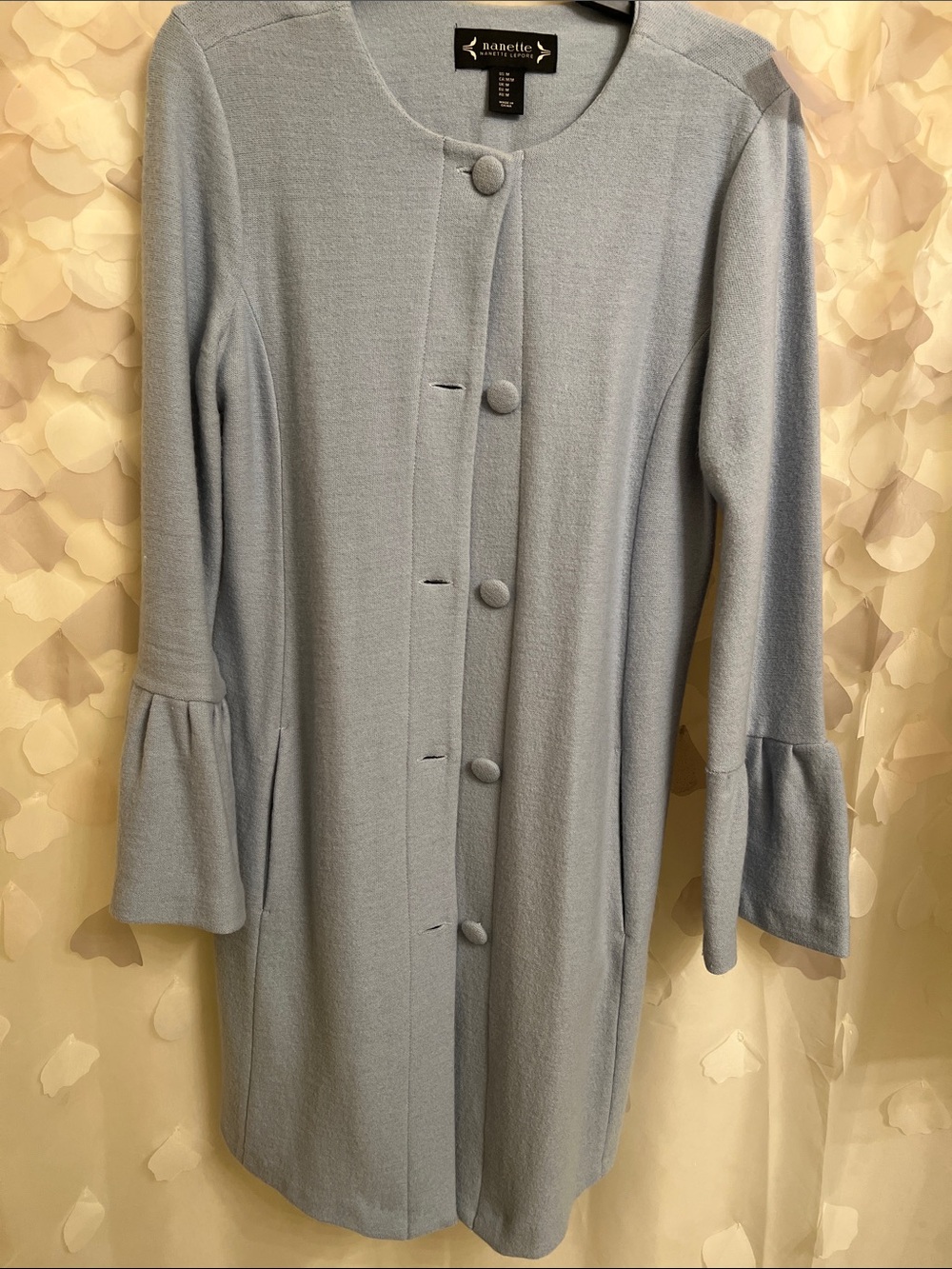 Nannette Soft Light Blue Button-Front Long Sleeve Coat